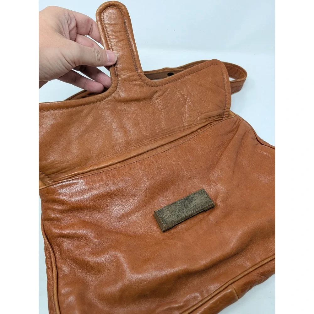 Buti Super Oscar Vintage Tan Leather Handbag Wood Handle Shoulder Bag Italy